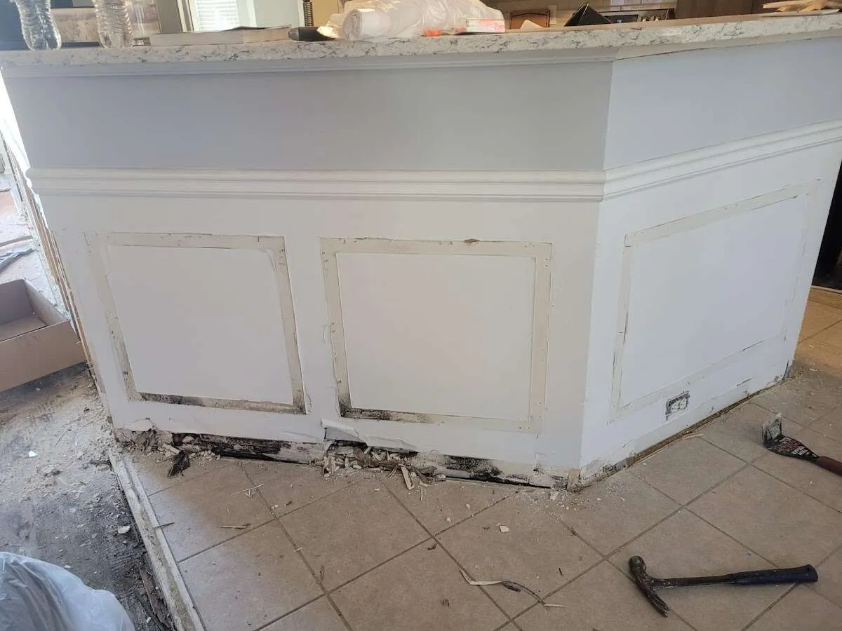 Water damage and mold on kitchen during Storm Damage Restoration in Jefferson